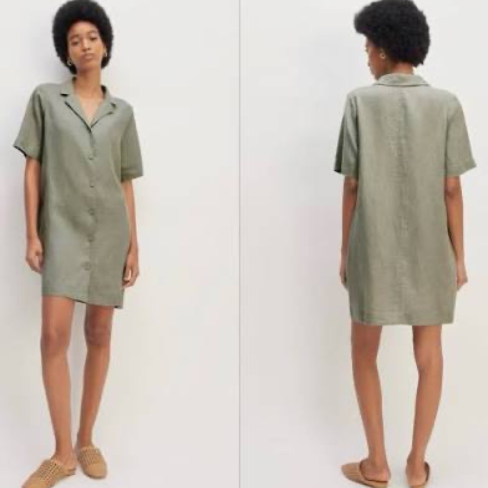 Everlane Olive Green Button-Front Mini Shirt Dress